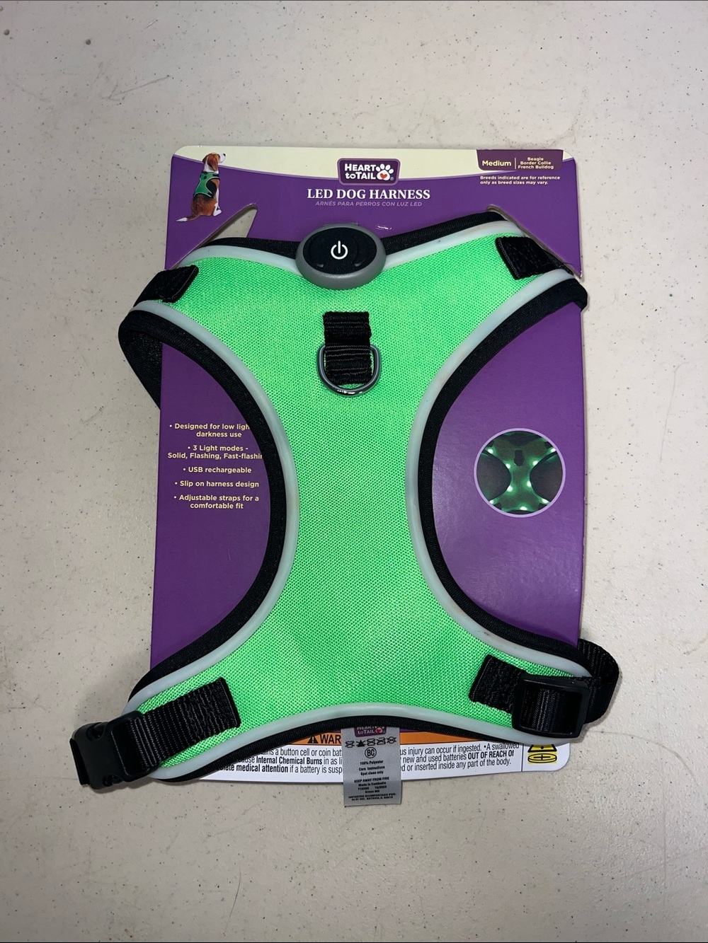 Heart to Tail LED Dog Harness - Bright Green